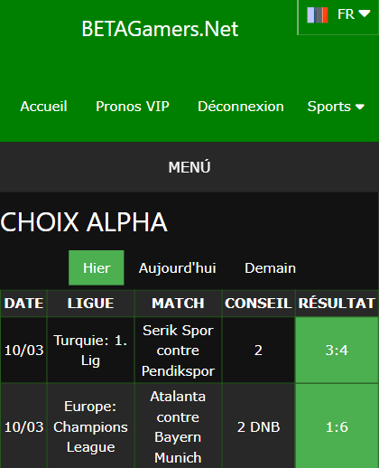 pari VIP gagné ticket