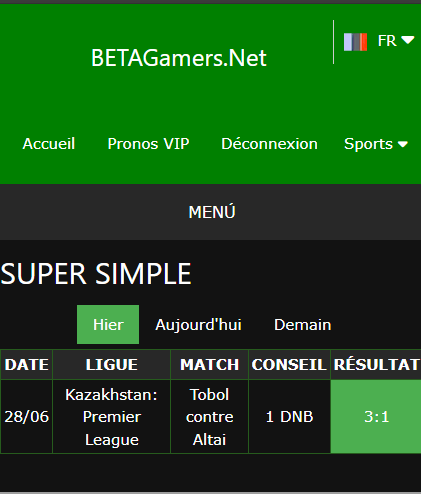 pari VIP gagné ticket